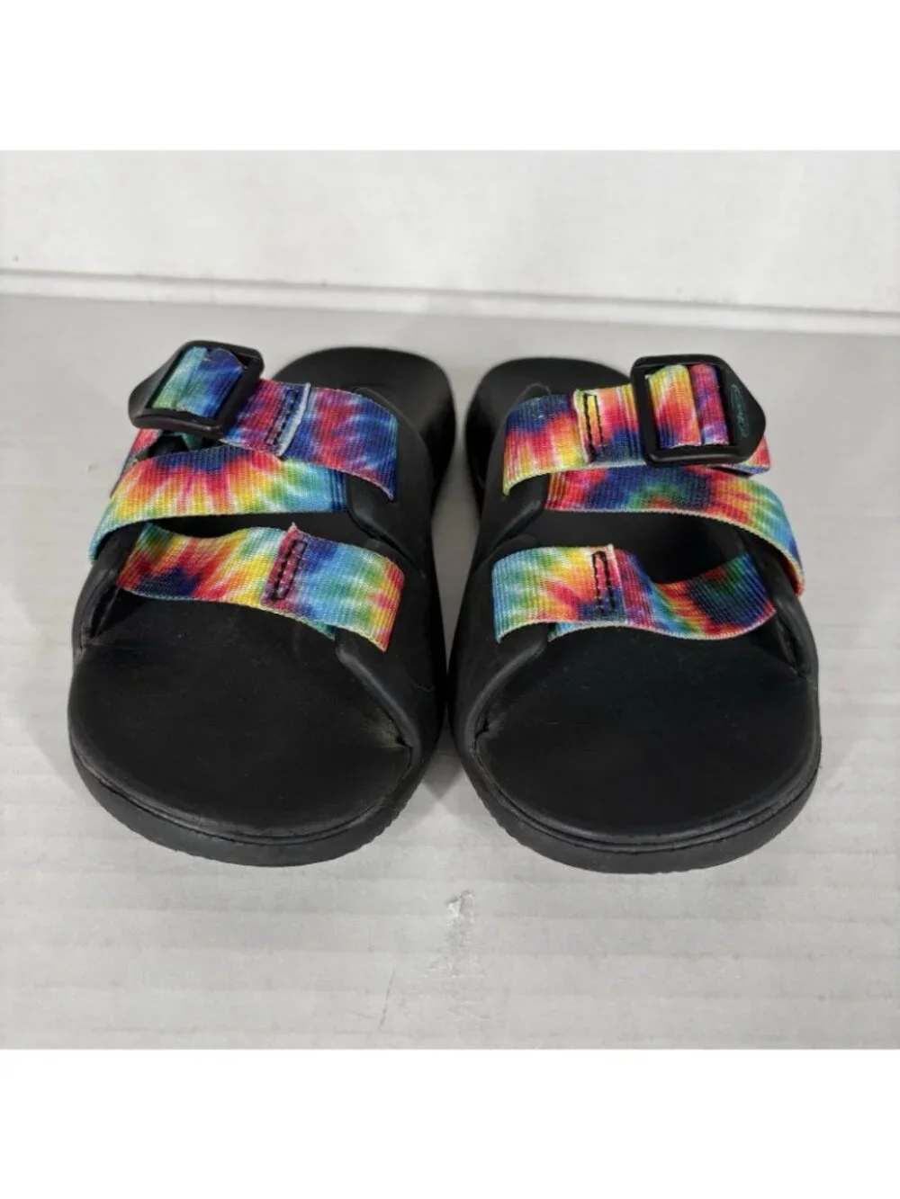 Chaco Youth Kid Size 1 Rainbow Dark Tie Dye Chillos Slip On Sport Slide Sandals